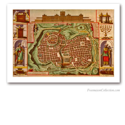 De Tempel Salomons. Artiste inconnu. Une carte richement illustrée. Art maçonnique