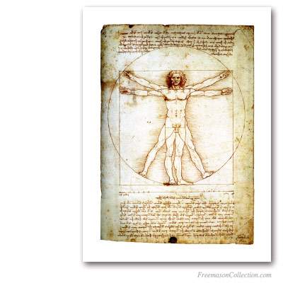 L'Homme de Vitruve. Léonard de Vinci, circa 1490. Art maçonnique