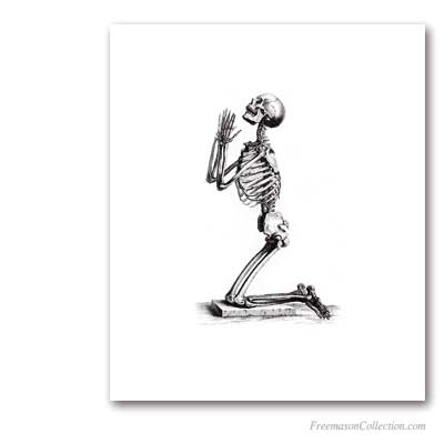 Le Squelette en Prières. XIXème. Memento mori... Art maçonnique
